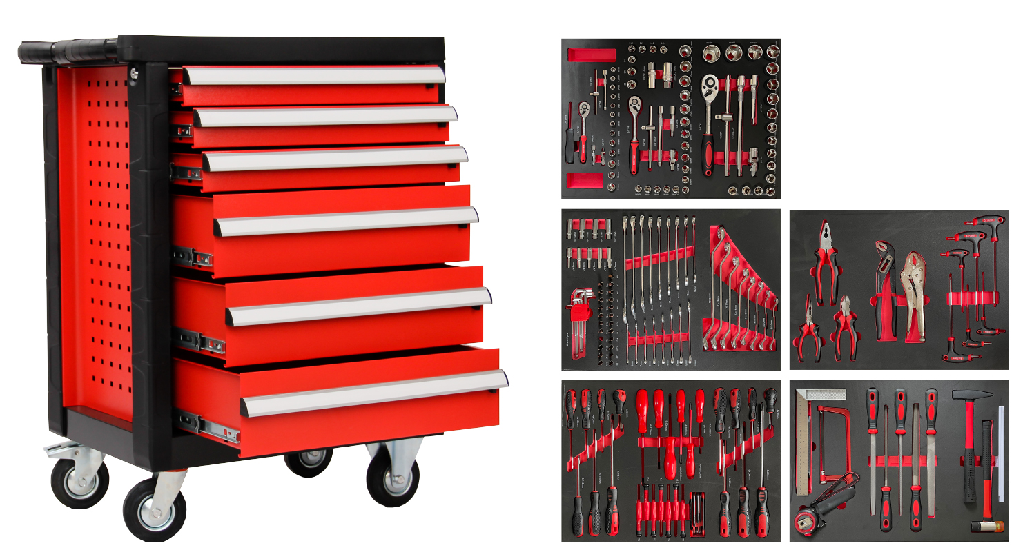 CARRO FERRAMENTA 201PCS C/ 6 GAVETAS VERMELHO HRC201V